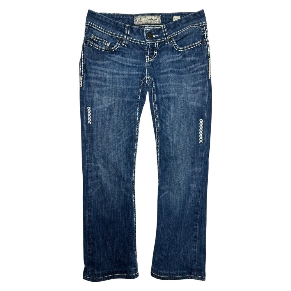 BKE Sabrina Bootcut Jeans Women's Size 25R Dark Wash Distressed Denim‎